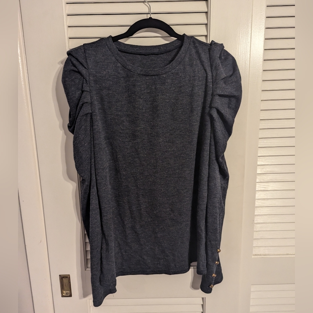 Shein Long Sleeve Puff Sleeve Button Detail Top XL